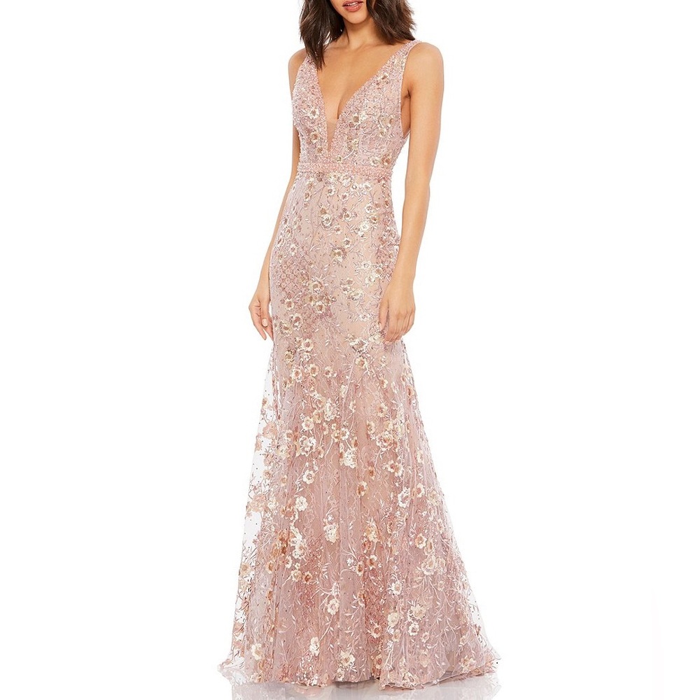 Mac Duggal Pink and Gold Floral Dress